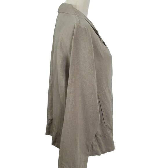 FLAX Womens S Top Jacket Cardigan Button Up Brown 100% Linen Long Sleeves - Picture 7 of 11